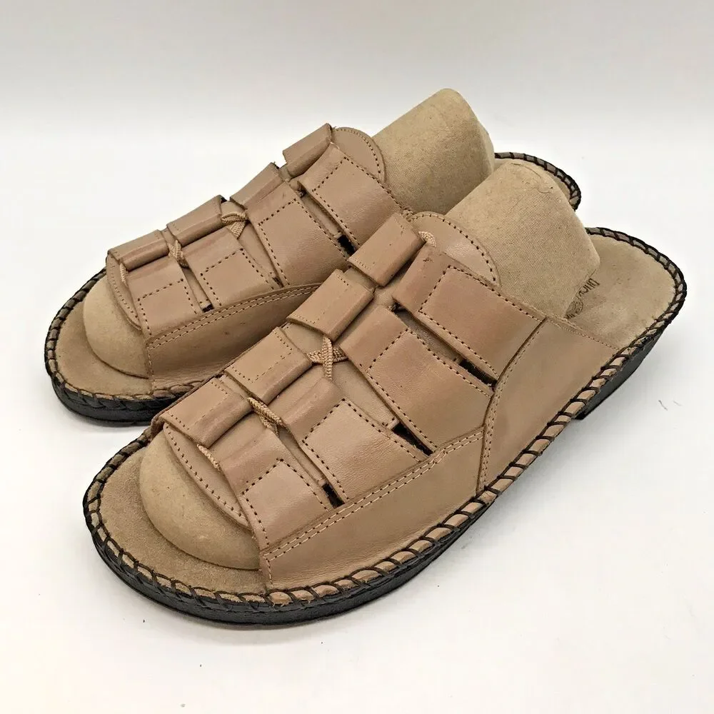 Duck Head Tan Leather Sandals Women's 7.5W Casual Comfort Wedge Slip On Slides